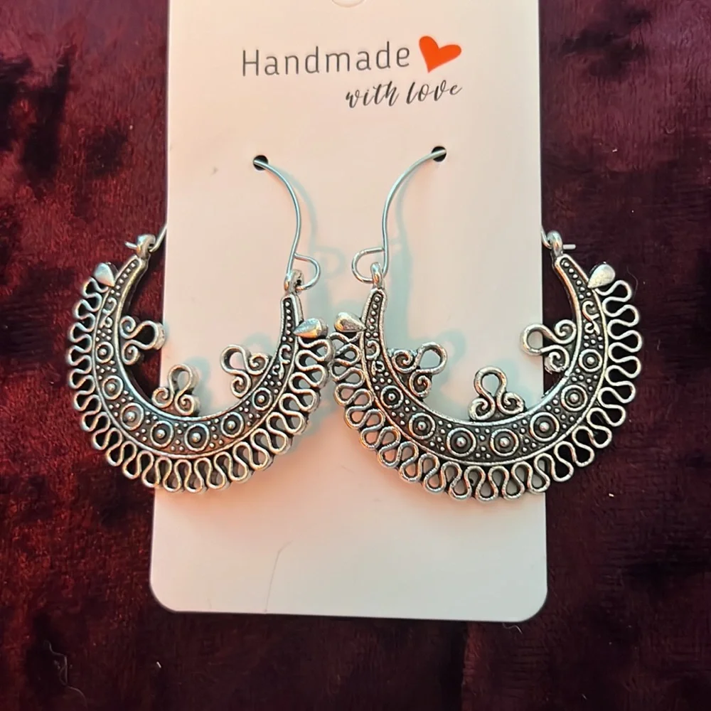 Handmade Silver Bohemian Earrings Hoops New - Picture 2 of 3